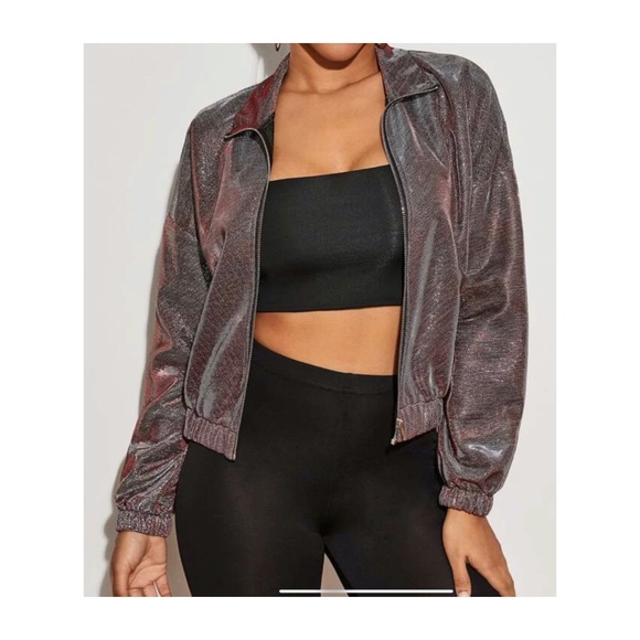 Zip Up Metallic Crop Jacket - Picture 1 of 2